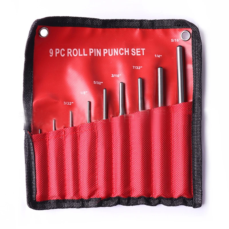 9Pcs Steel Multi Size Round Head Pins Punch Set Grip Roll Pins Punch Tool Kit Professional Hollow End Starter Punch Chisel Tools
