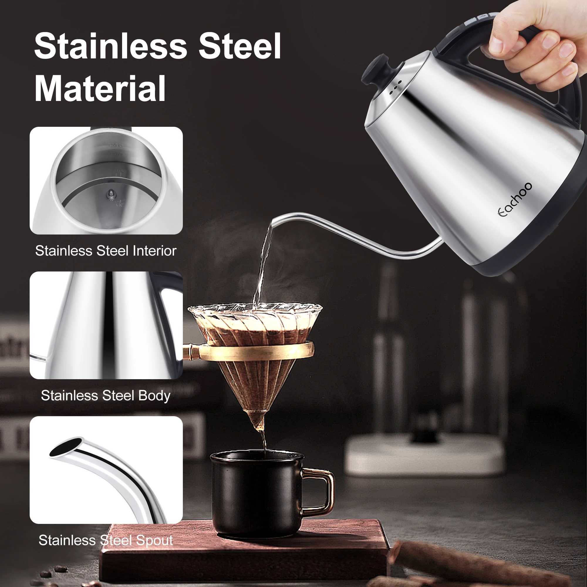 Stainless steel electric gooseneck kettle with coffee dropper poured onto the coffee pot temperature control LED display screen Y241102