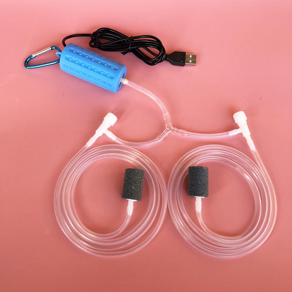 USB Fish Oxygen Air Pump Aquarium Quiet Oxygen Pump Portable Mini USB Aquarium Air Pump With Double Air Stone for Fish Tank