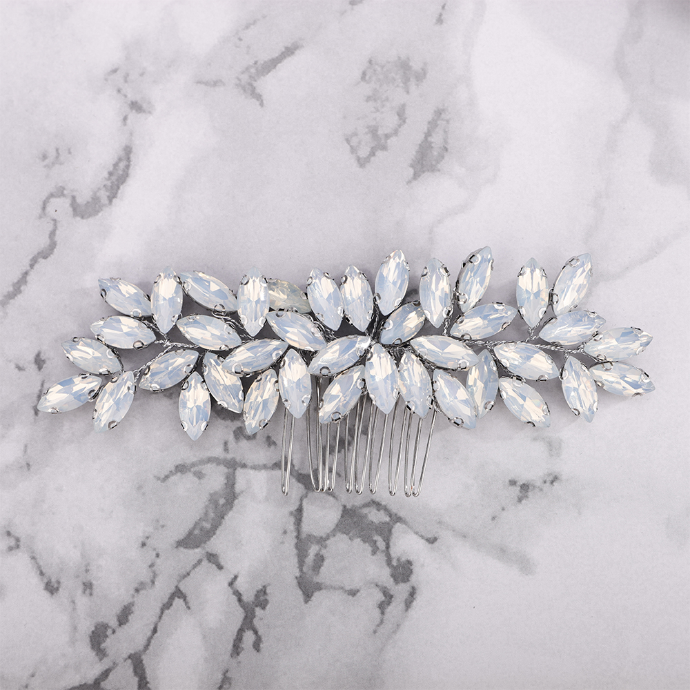Opal Bride Wedding Luxury Full Rhinestones Hair Comb Silver Bridal Hair Accessories Hair Piece for Women and Girls Party Tiara