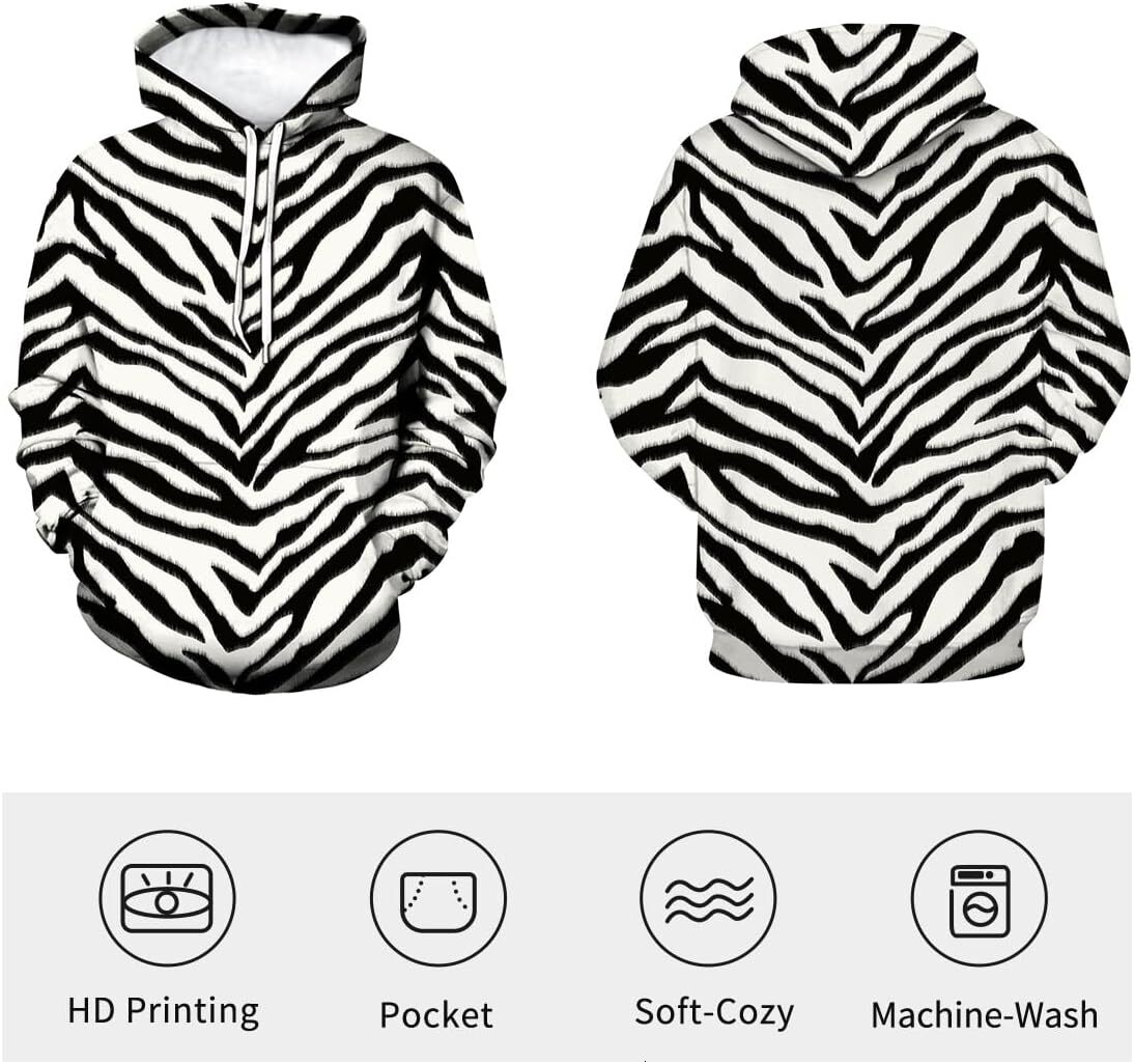 Hoodie for Mens Womens Zebra Print Long Sleeve Sweatshirt Pullover Hoodie for Mens Womens Graphic Zebra vision Hoodies sweatshirt Pullover Long Sleeve