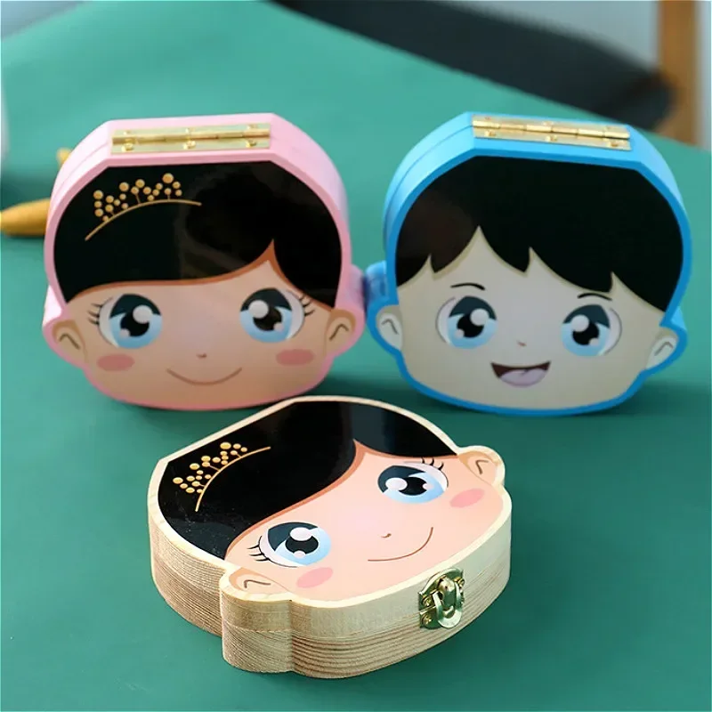 Spanish English Color Wooden Baby Tooth Box Boy Girl Organizer Milk Teeth Storage 2025 Collect new Teeth Umbilica Save for Newborn Gifts