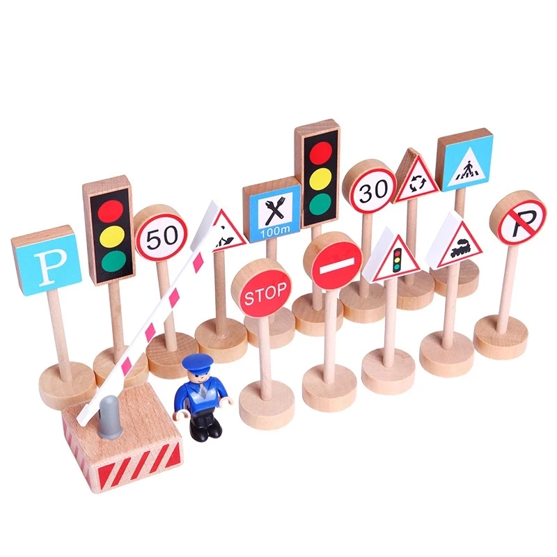 16Pcs/Set Traffic Road Sign Light Lamp Block Brick City Street View Speed Limit Indicator Kids Cognitive Educational Car Toy