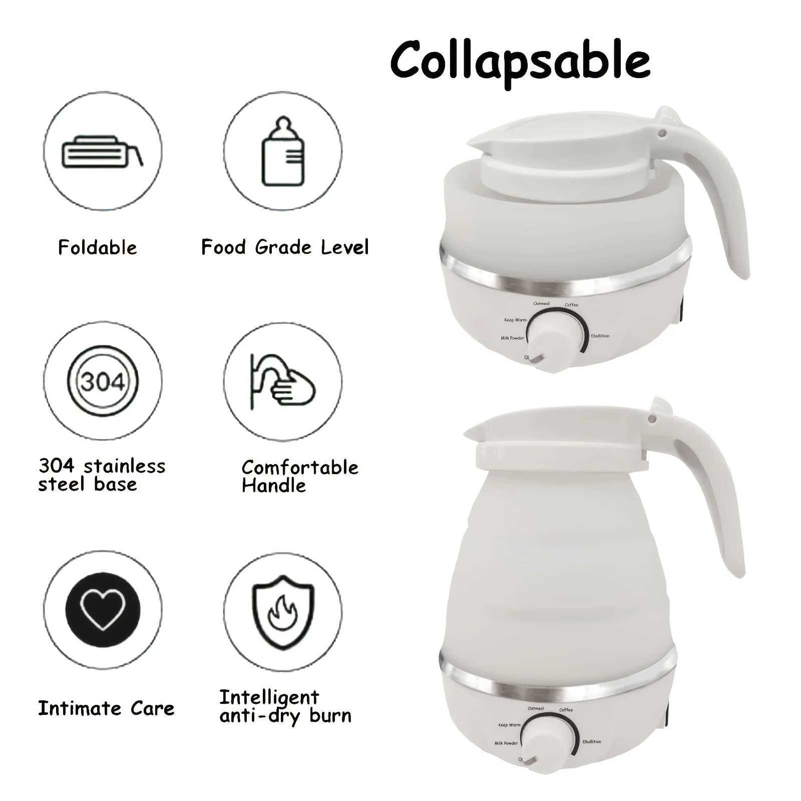 Foldable electric kettle travel 110/220V 0.6L 600W household teapot mini kettle food silicone portable teapot Y241102