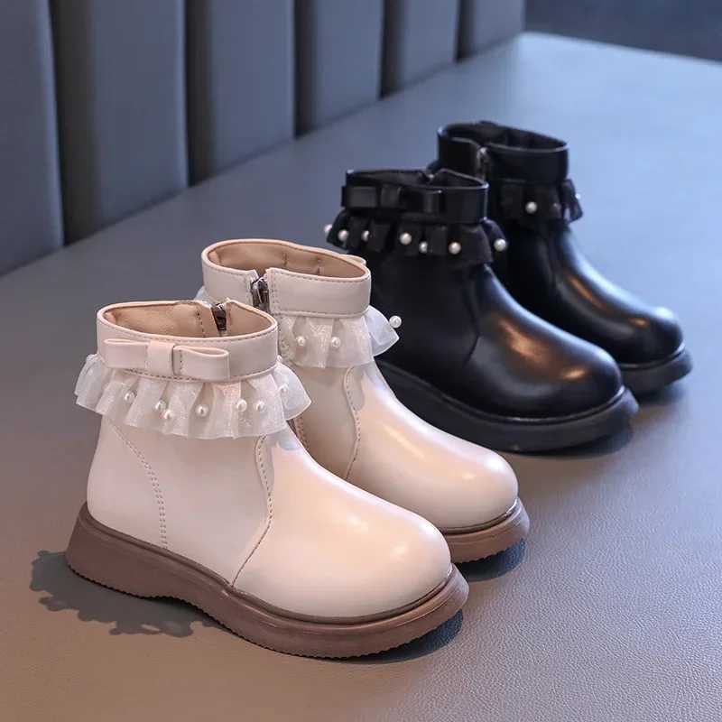 Childrens Boots Solid Color PU Girls Princess Leather Boots Fashion Leather Boots Spring and Autumn School Childrens Ankle Boots Elegant and Sweet M24