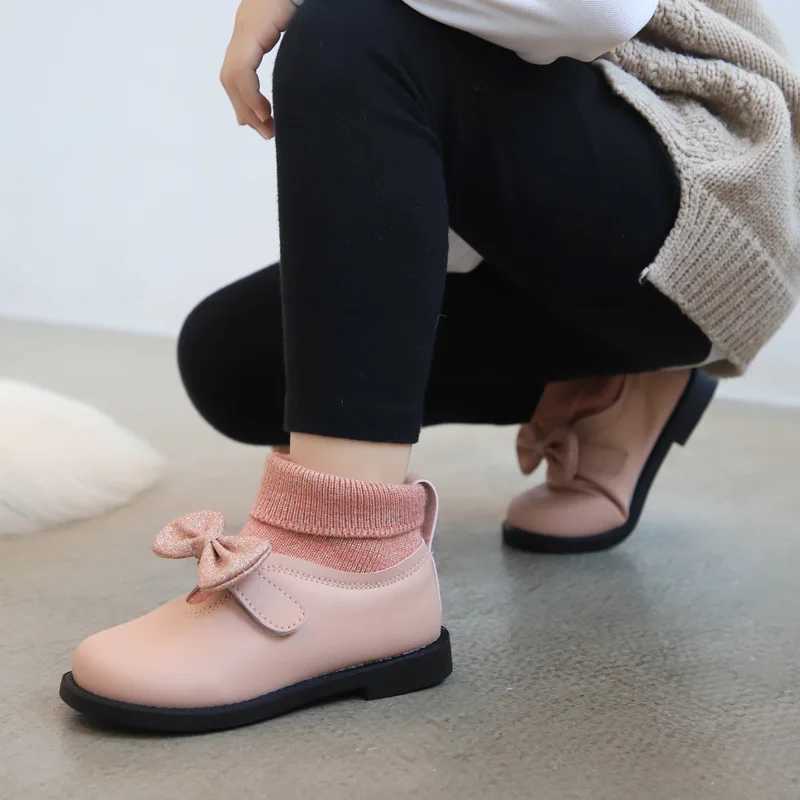 2019 New Ankle Bow Princess Leather Boots for Children Autumn Girls Shoes Winter Baby Shoes 1 M241102