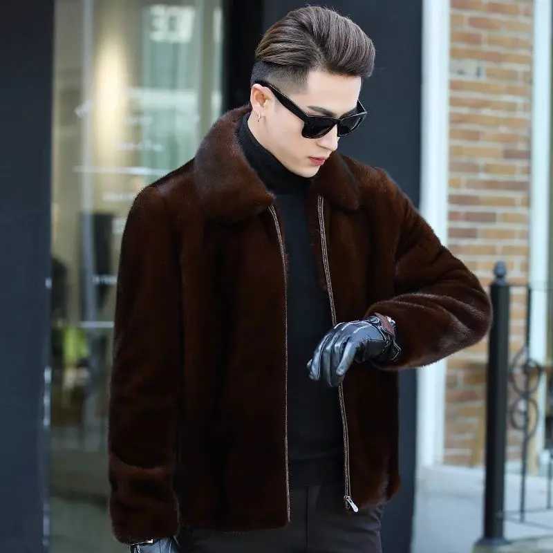 Autumn Winter 2022 New Mens Faux Mink Fur Coat Lapel Thick Warm Jackets Fashion Mens Eco-Friendly Faux Fur Coats Jackets T79XJ241102
