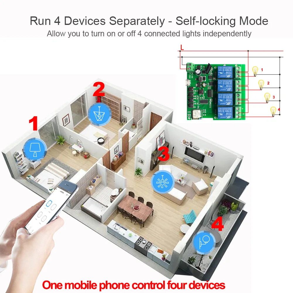 Tuya Smart 4 Channel WiFi RF Momentary new Inching Relay Self-Lock Switch 2025 Module,DIY WiFi Garage Door Controller, Alexa Google Home