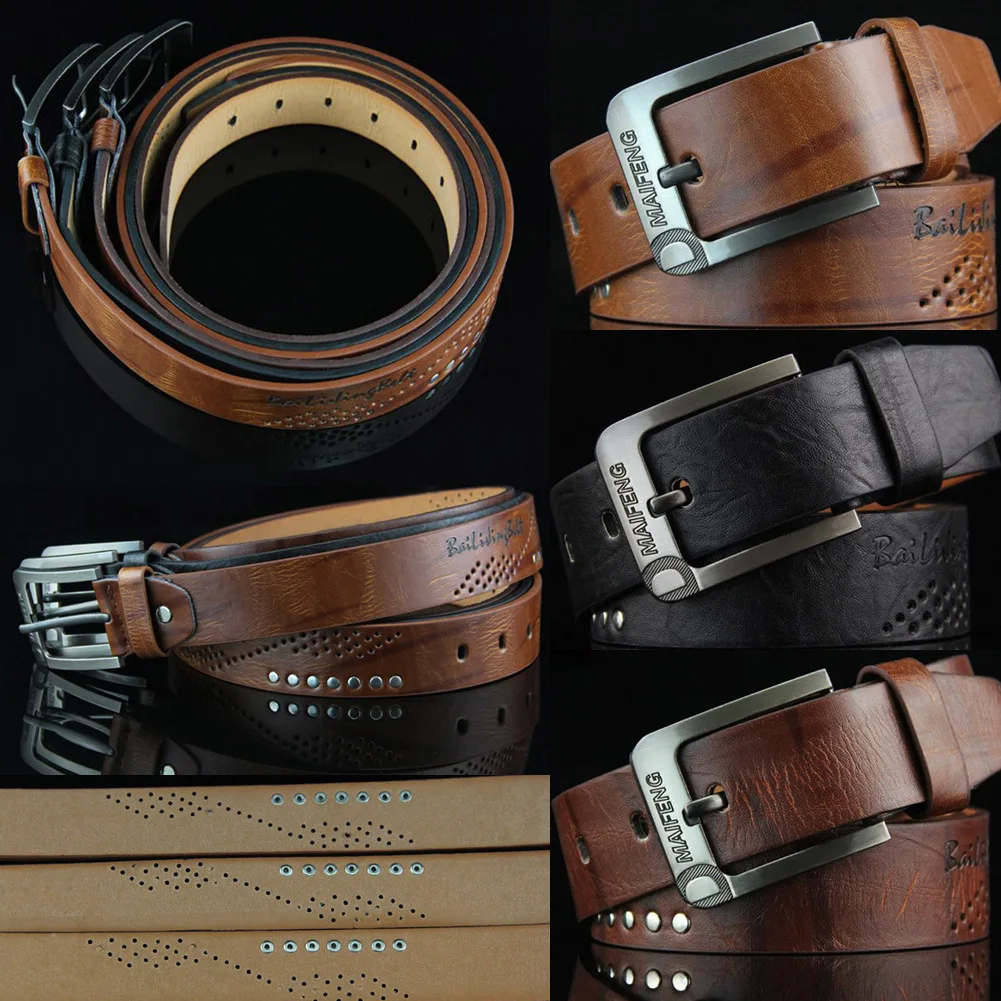 2023 Leather Men's new Belt Wide High Quality Buckle Rivet Belt Vintage Male Waist Strap Trouser Jeans 2025 Strap Needle Buckle Waistband