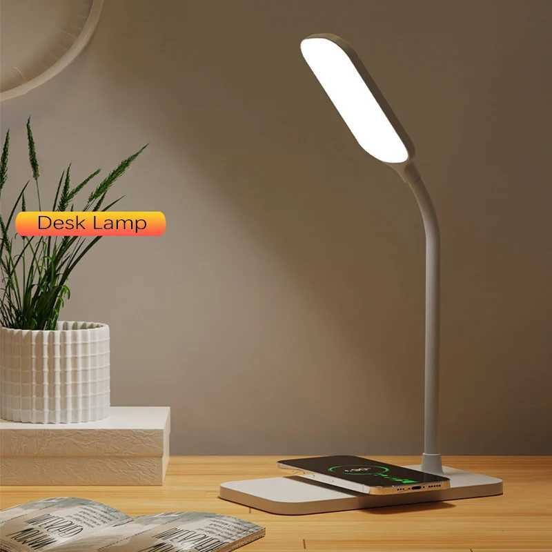 LED Desk Lamp with Wireless Charger and USB Plug in Port Bedside Night Light Touch Dimmable Eye-Caring for Gaming Reading HomeLX241102