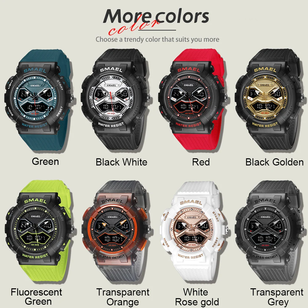 SMAEL Brand Men Watches Digital Watch 2025 LED Sport Watches Men's Wristwatches Student new Waterproof Dual Time Watches LED Clock Male