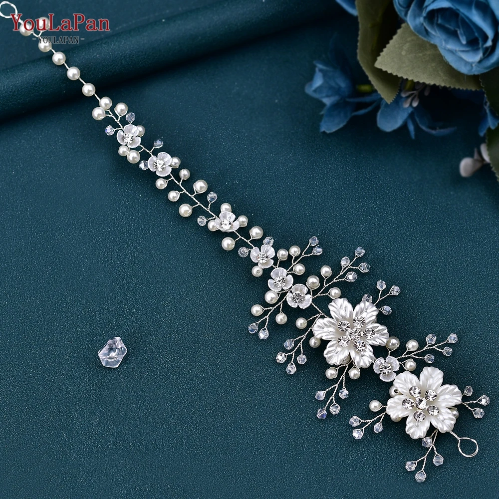 YouLaPan Flower Headpiece 2025 Wedding Headband for Bride new Crystal Pearls Women Tiara Bridal Headpieces Hair Jewelry Accessories HP295