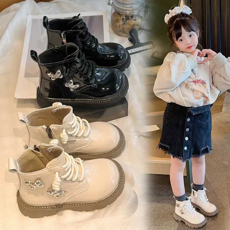 Childrens leather boots girls fashion autumn and winter new item casual and comfortable short boots childrens version non slip cotton boots M241102