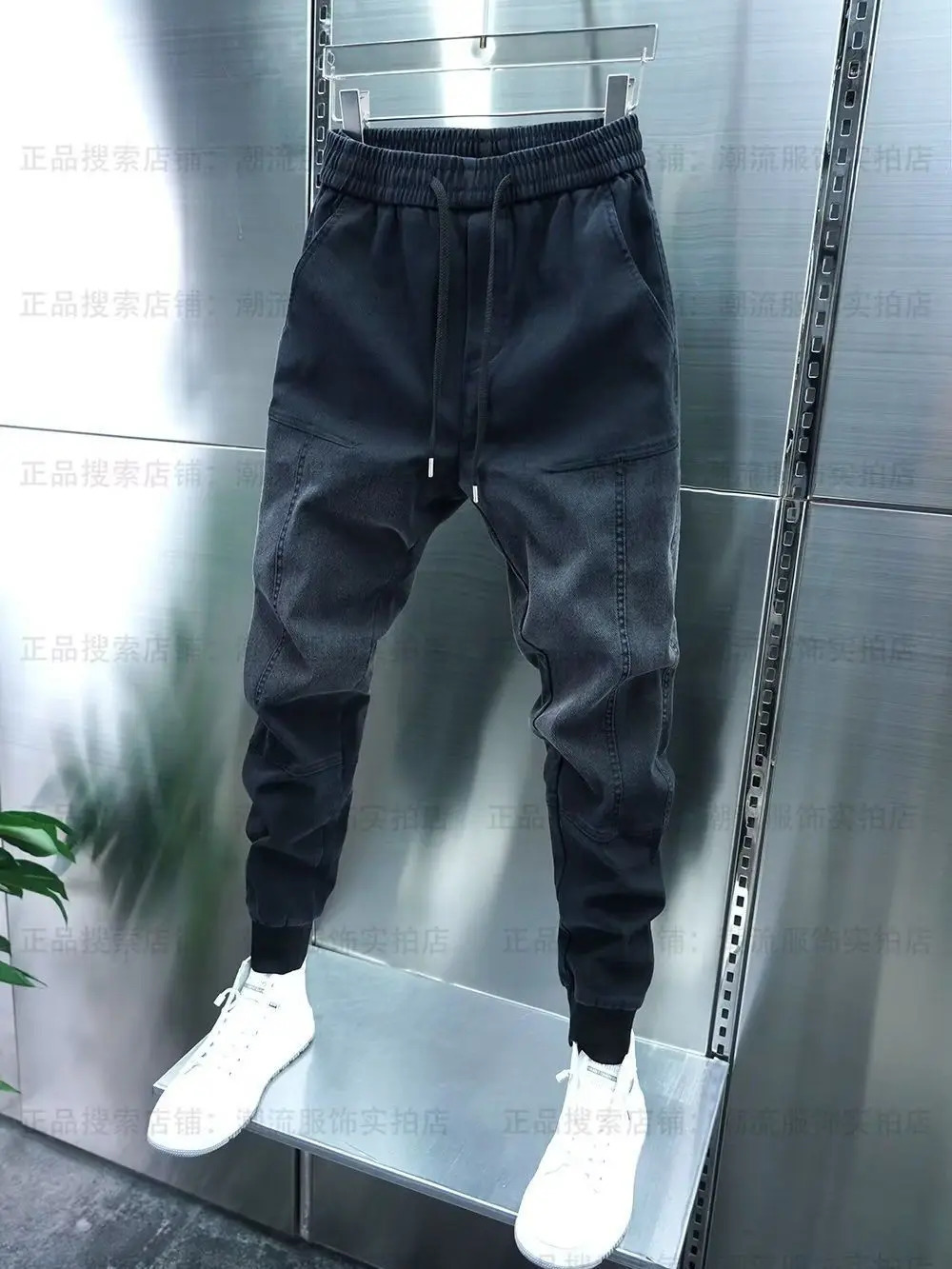 Mens Jeans Drawstring Loose Denim Casual Pants Stylish Gradient Color Harem Joggers Autumn Korean Fashion Tapered Trousers 241024