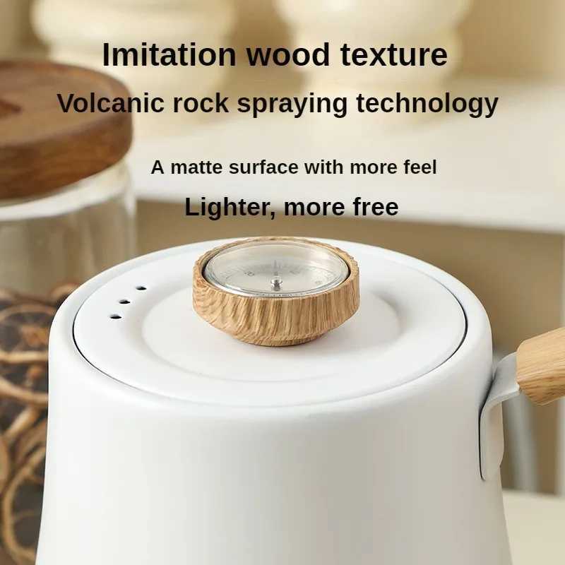 Wood chip electric gooseneck kettle handmade brewing coffee pot intelligent tea pot with thermometer 1000w fast heating kettle 110v/220v Y241102