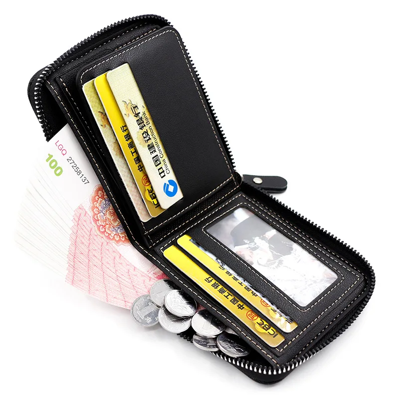 Free Name Engraving New Short Men Zipper Wallets Brand Card Holder Coin Pocket Male Wallet Classic Photo Holder Men's Purses