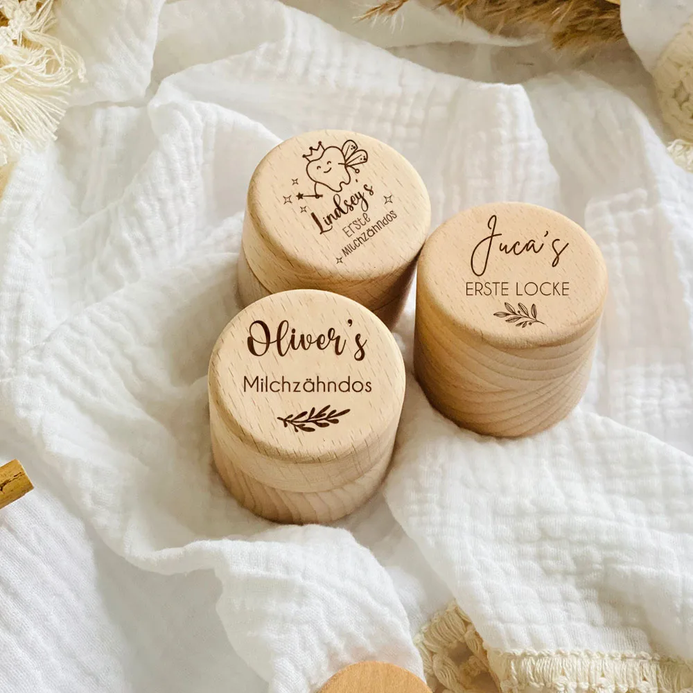 2025 Personalized Milk Tooth Fairy Box Round Wooden Tooth Fairy Holder Birthday Gift for new Girls & Boys Custom Name Tooth Box