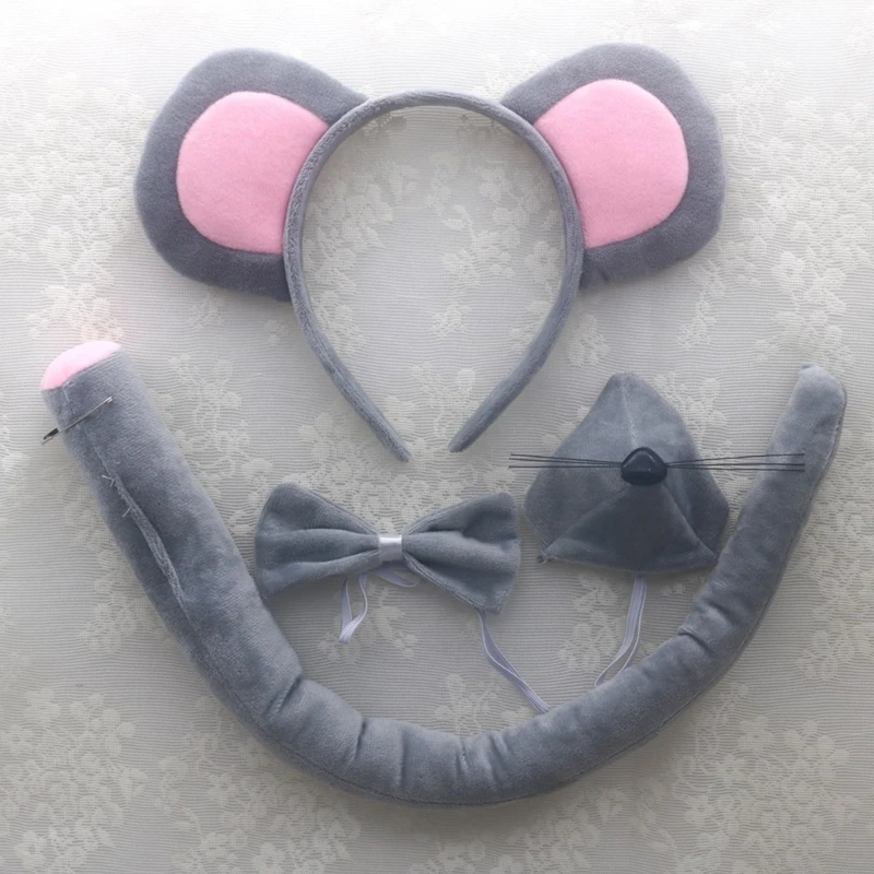 Mouse Costume Set Mouse Ears Nose Tail Bow Tie Tutu Gloves Animal Fancy-Costume Kit Accessories for Halloween Cosplay