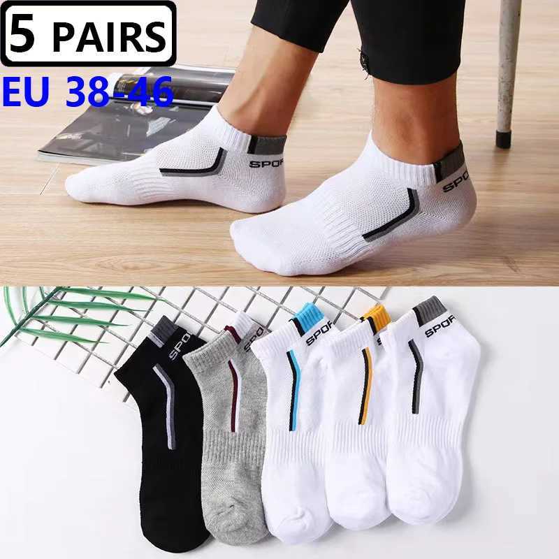 5 Pairs Men Ankle Large Big Size4546 Breathable Cotton Sports Plus Mesh Casual Athletic Summer Thin Cut Short Sock LX241102