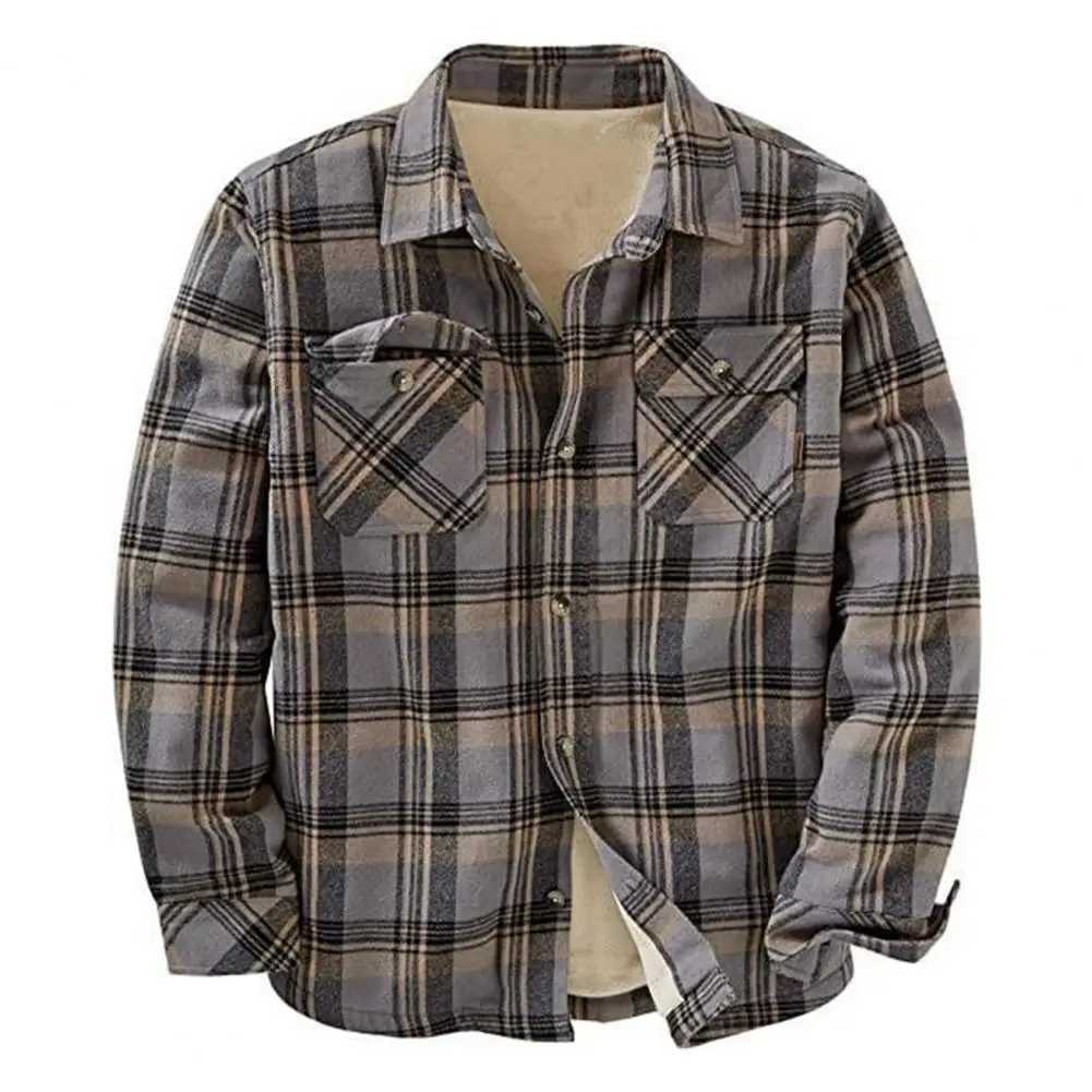 Winter mens jacket plain weave LTI pocket long Slve Kp warm autumn thick plush lining jacket thick button workwear W241102