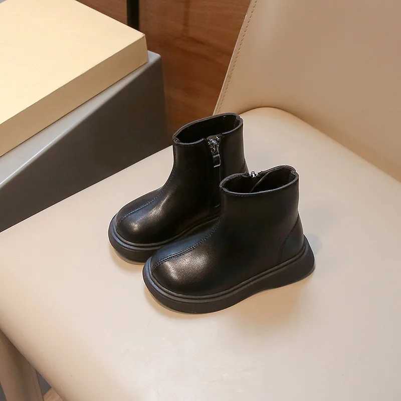 Winter Childrens Boots Solid Color Classic Girl Warm Cotton Boots Fashion Leather Boots Childrens Outdoor Plush Boots Side Zipper M241102
