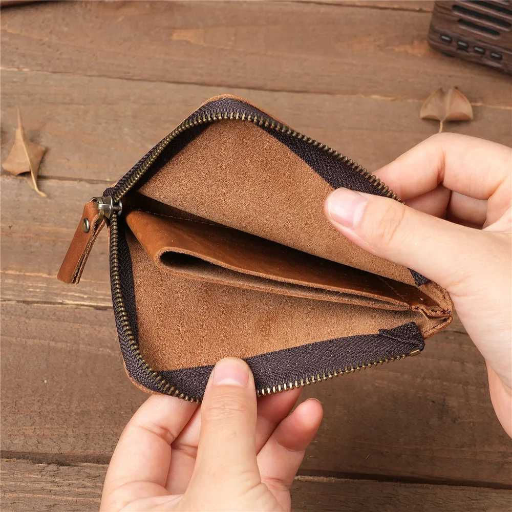Men Small Wallets Genuine Leather Credit Business Card Holder Purse Mey Case Vintage Cluh Short Women Men Coin Pocket BagXJ241111