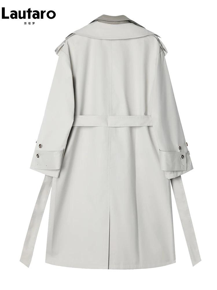 Lautaro Spring Autumn Long Loose Casual Trench Coat Womens Belt 2 Clothes Korean Fashion 241031