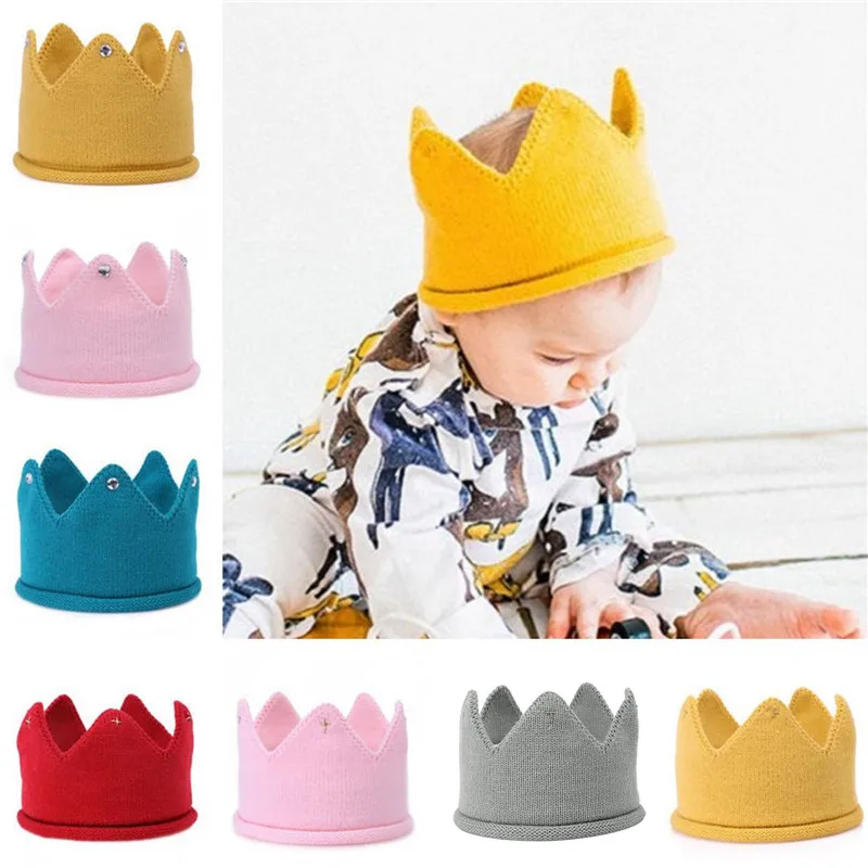new Baby Hat Girls Crown Knitted Toddler Empty Top Hats Newborn Design Woolen Yarn Bonnet Children 2025 Soft Solid Beanies