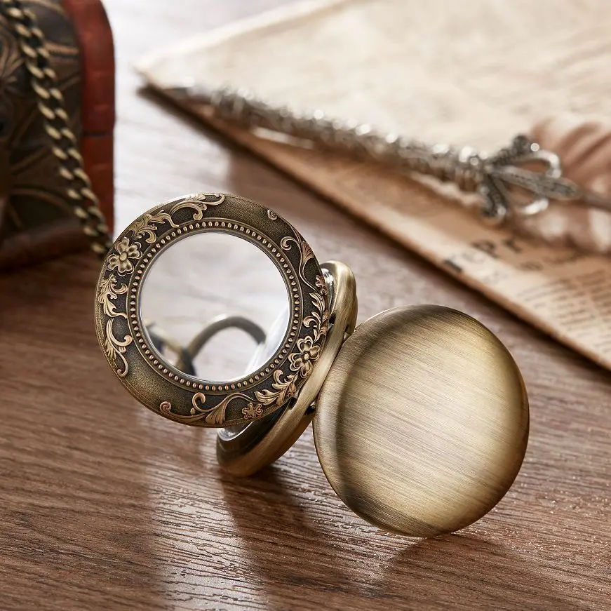 New 2 new Sides Open Gift Carving Mechanical 2025 Pocket Watch Men Women Fob Hand Wind Double Hunter Roman Numerals