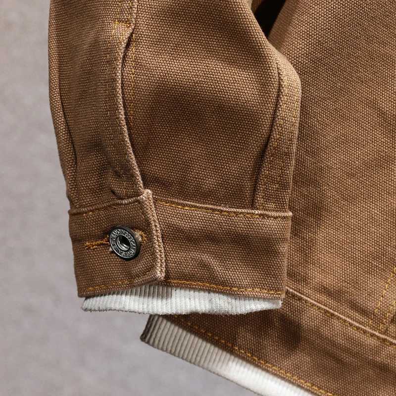 New canvas jacket retro fashion simple version LTI pocket long Slved lapel workwear denim jacket W241102