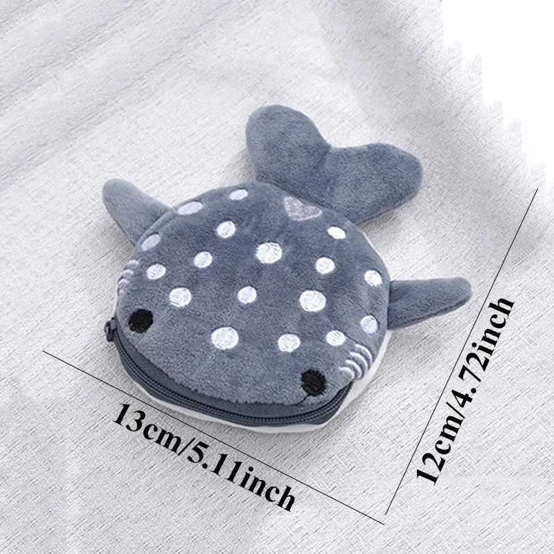 Fi Cute Blue Shark Mini Whales Coin Purse Plush Zipper Coin Wallet Designer Womens Small Change Bag Key Earphe PouchXJ241111