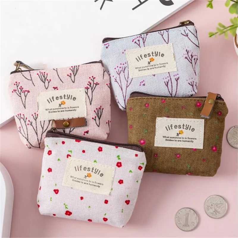 Fi Flower Pattern Coin Purses Small Fresh Canvas Coin Wallet Lady Girls Earphe Coin Key Mey Storage Bag Zipper PouchXJ241111