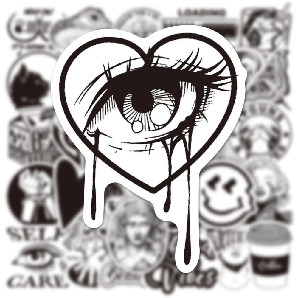 50pcs Graffiti Black and White Art Styling Stickers Laptop Lage Phone Case new Guitar Fridge Car Motorcycle Cool 2025 Ins Decals