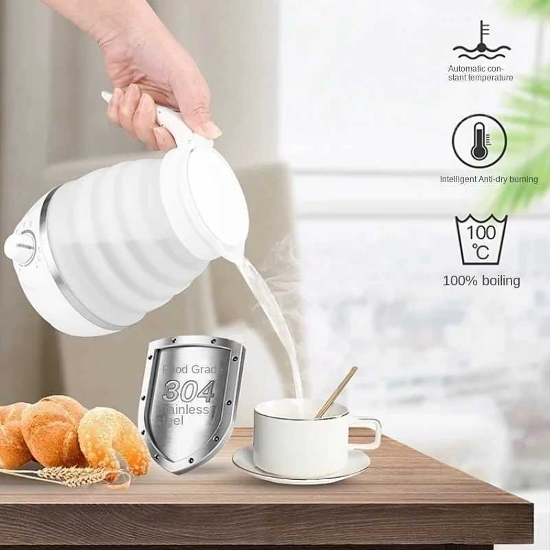 Foldable electric kettle travel 110/220V 0.6L 600W household teapot mini kettle food silicone portable teapot Y241102
