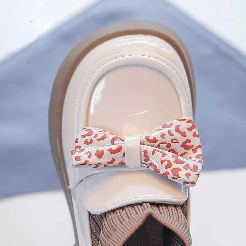 Girls Autumn Bow Leather Shoes Knitted Boots Childrens Leather Shoes Girls Princess Anti slip Ankle Boots Children M241102