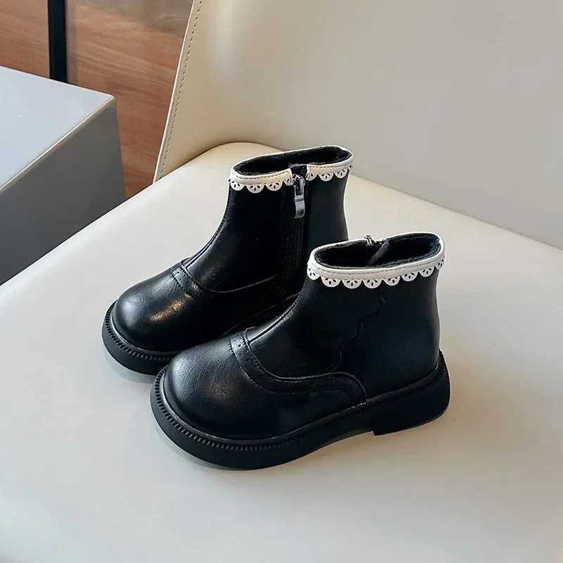 New girls winter patch work boots anti slip childrens fashion boots ankle version childrens leather cover princess cotton boots breathable M241102