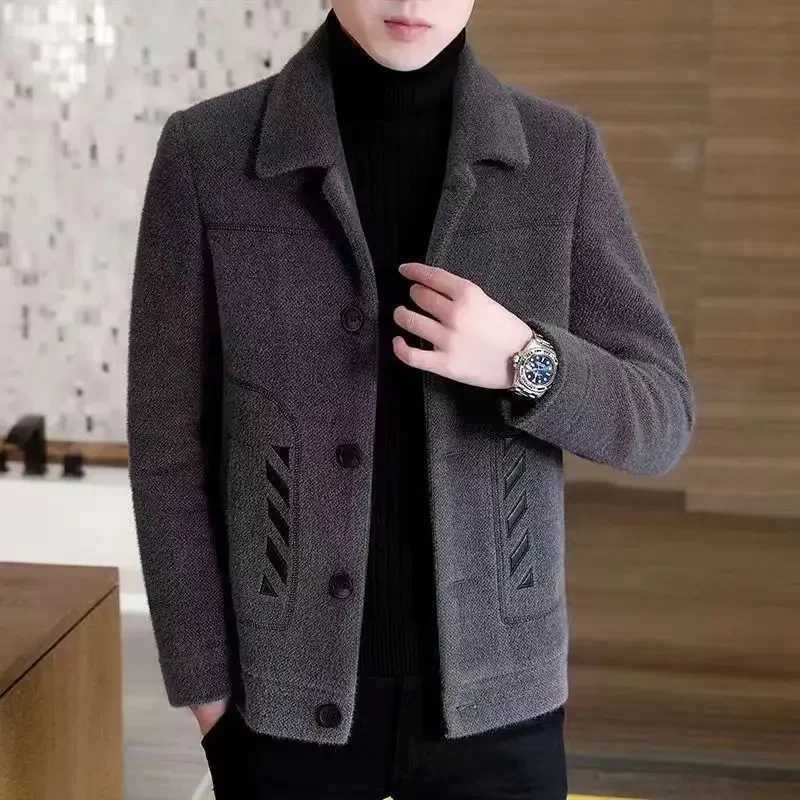 Mens high-end Woolenovercoat jacket with thick lapel autumn new item Versatile winter trendy fashion W241102