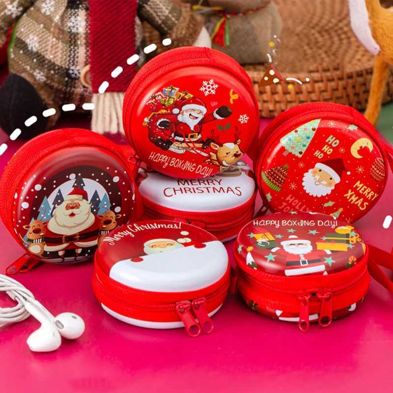 Round Christmas Theme Coin Purse Cute Carto Snowman Santa Claus Earphe Case Key Holder New Years Gift Creative Coin PurseXJ241111