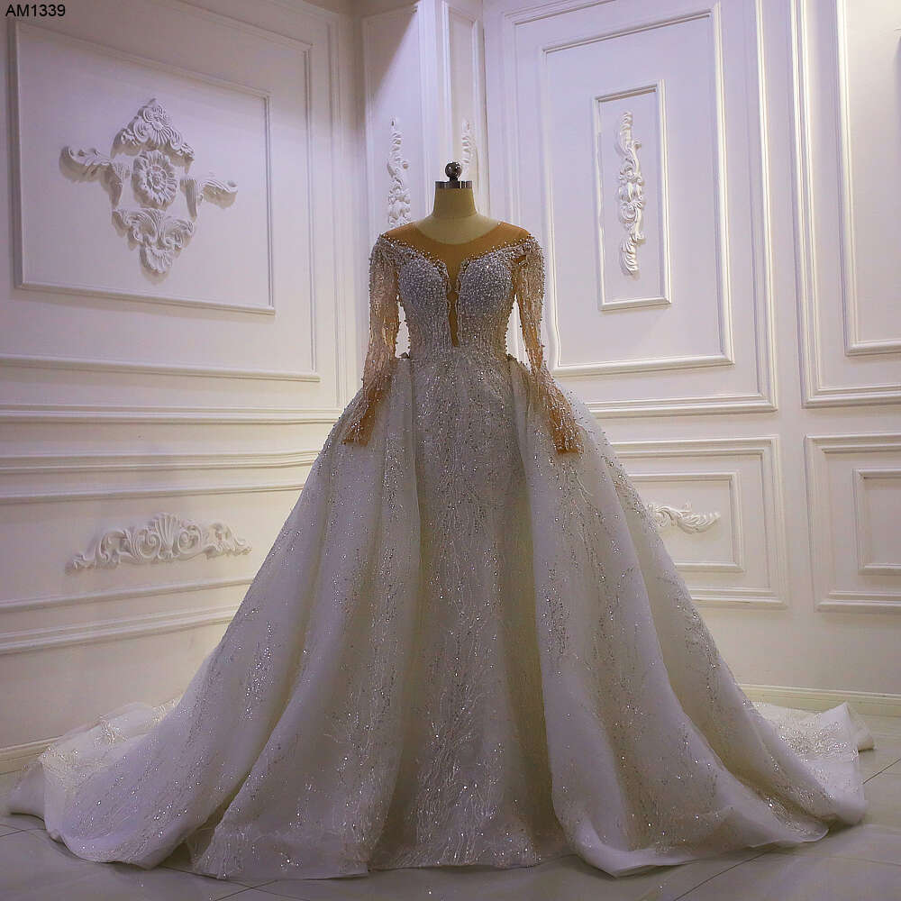 Off The Shoulder V-neck Full Beading 2 in 1 Mermaid Wedding Dress