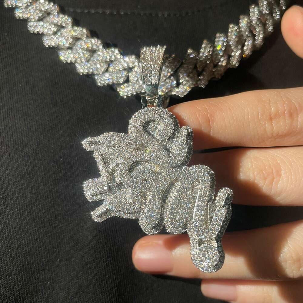 Custom pendant Iced Out CZ Big VVS Moissanite Nameplate Pendent Hip Hop Giant Jewelry Deluxe Custom Name Baguette Letter Necklace Rapper