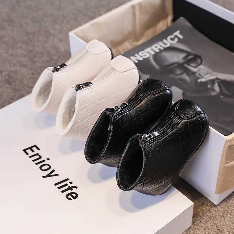 New Girls Boots Solid Color Front Zipper Fashion Childrens Casual Short Boots Simple Platform Korean Square Toe Childrens Shoes M241102