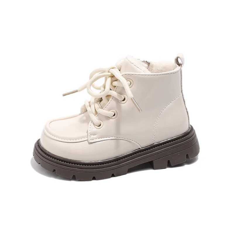 New Girl Winter Boots Solid Color Gloss Childrens Snow Boots Collar Version Warm Childrens Fashion Ankle Cotton Boots Side Zipper M241102