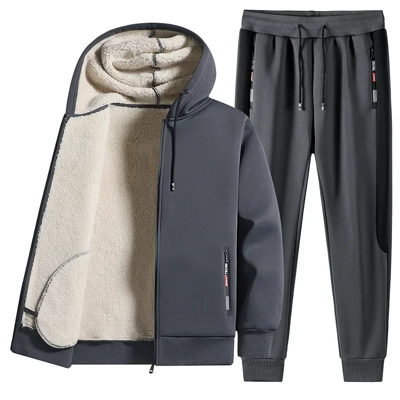 Winter mens thick casual sports trend clothing set 241031