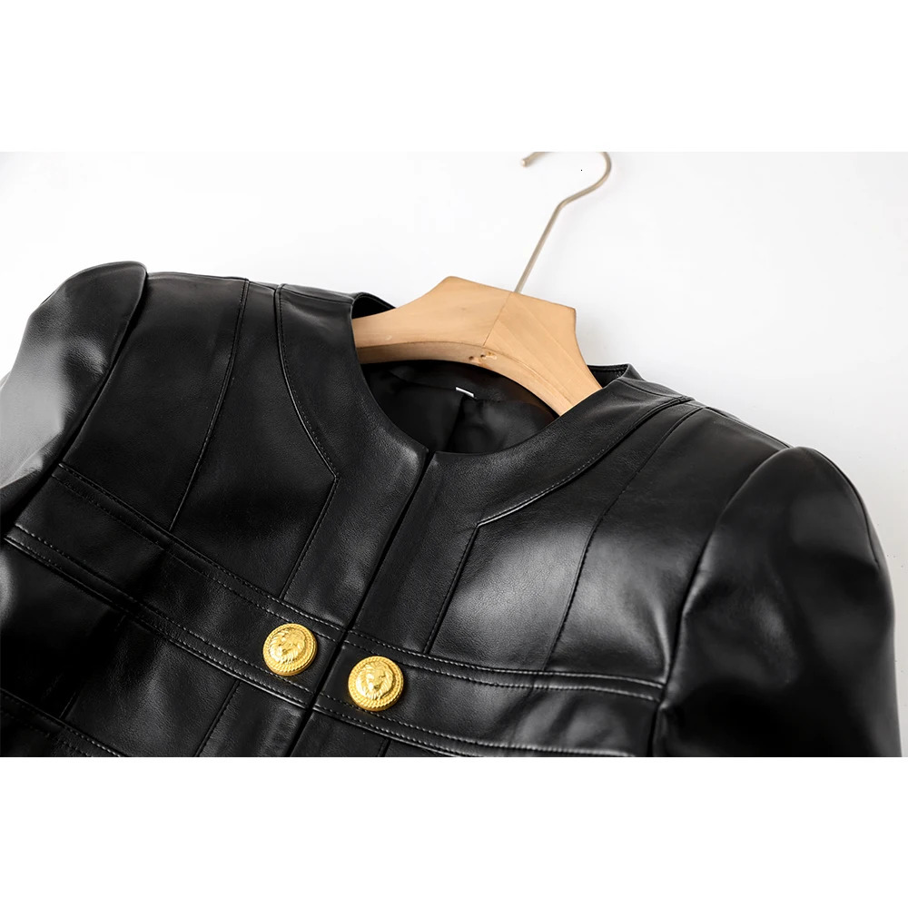 autumn and spring motorcycle style handsome womens short grid open PU leather outdoor fashionable jacket high-quality 241031