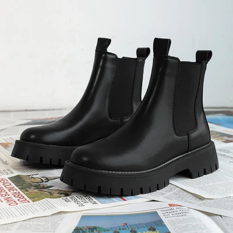 Outdoor leather mens ski boots platform shoes mens winter plush snow boots fashionable and fully matched mens motorcycle off-road boots 241031