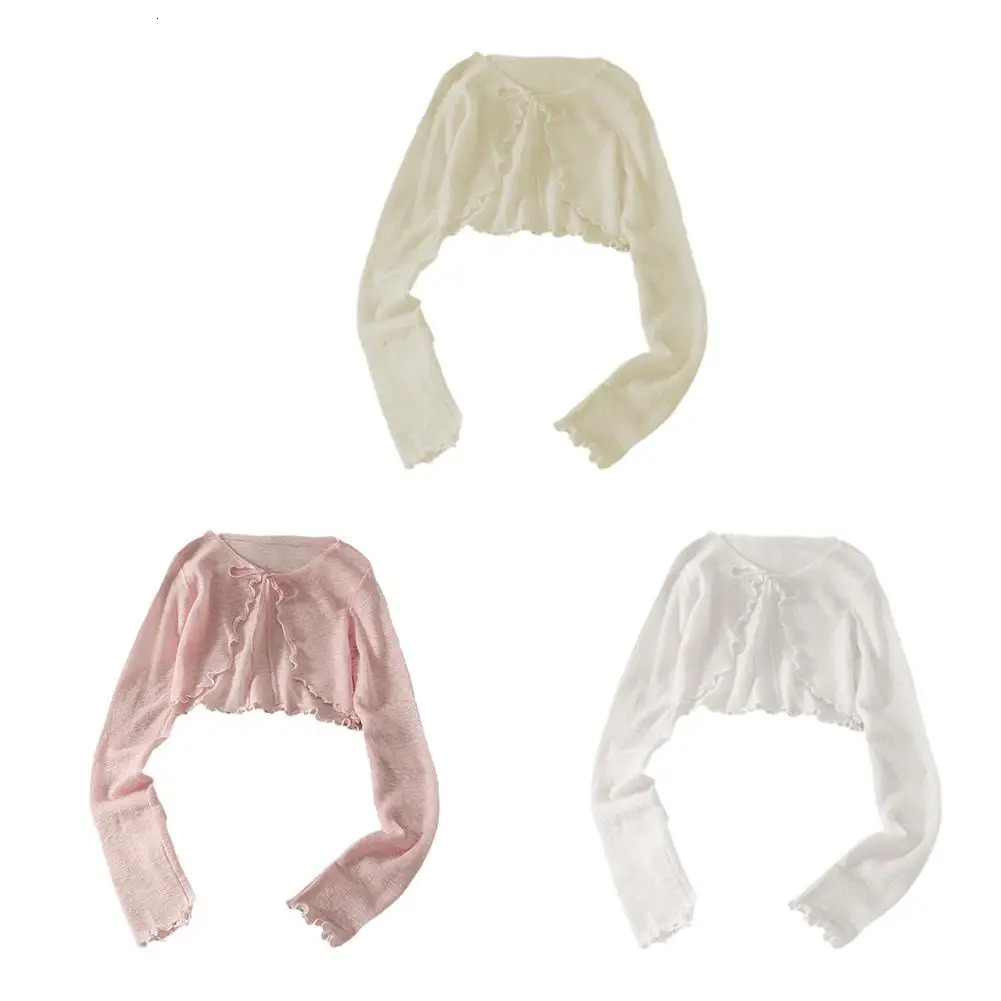 Thin Sunscreen Cardigan Laceup Knitwear Top Summer Female Korean Style Lantern Sleeve Short Coat Casual Sun Protected 241024