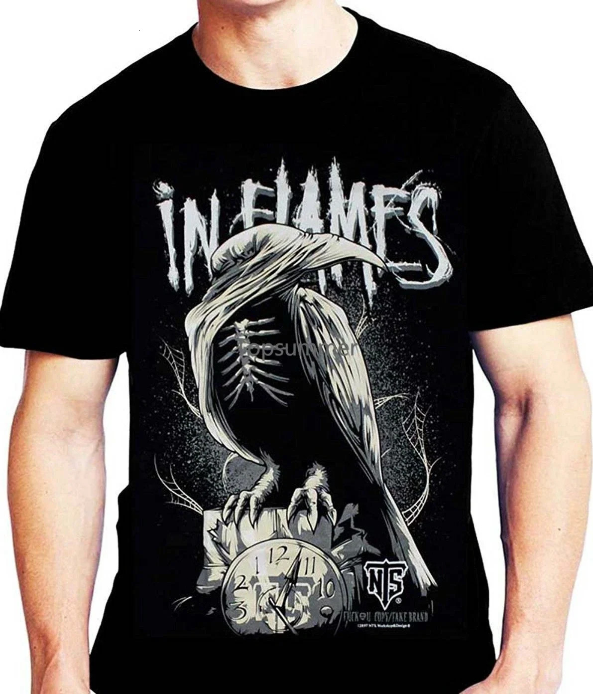 In Flames Crow Clock Tee Short Sleeve MenS Funny Tops Cool T Shirt Mens Formal Shirts 240315