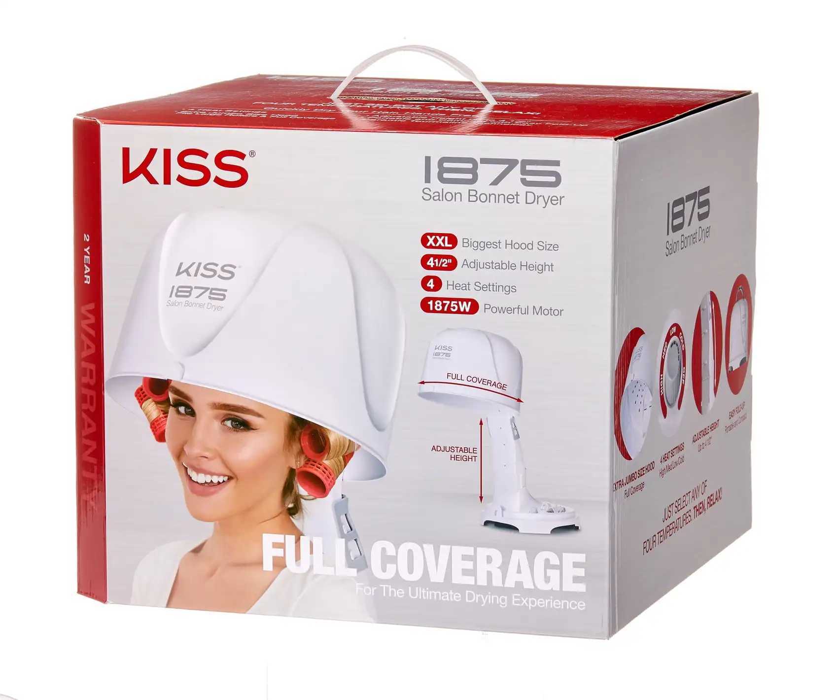Hair Dryers KISS USA Salon Professional Bonnet Ceramic Portable Hair Dryer 1875 Watts White hair dryer 240401