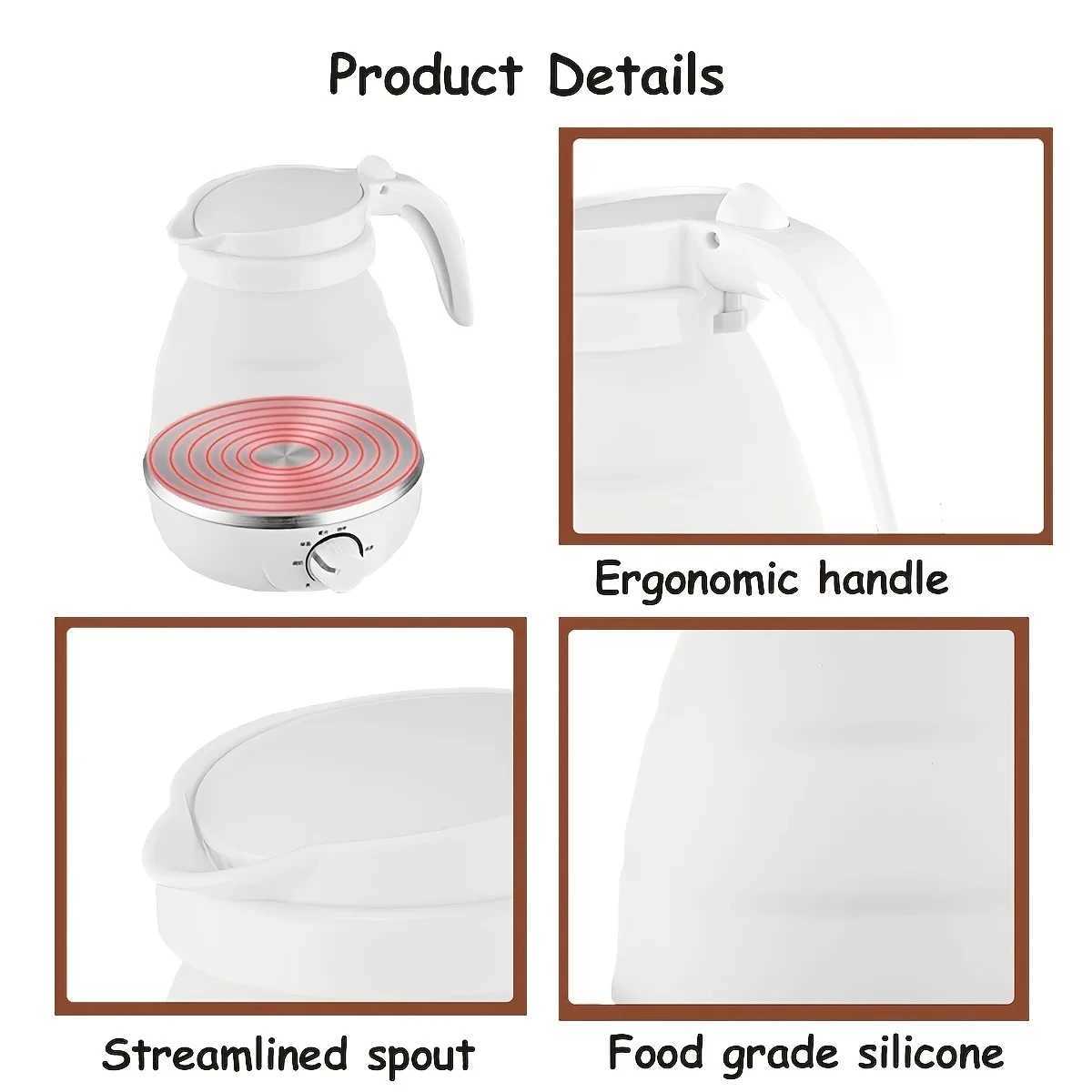 Foldable electric kettle travel 110/220V 0.6L 600W household teapot mini kettle food silicone portable teapot Y241102
