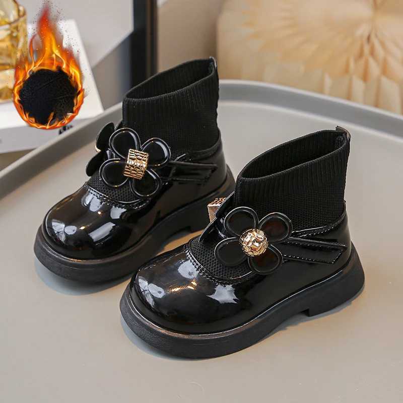 Zapatos Ni a Plush Childrens Princess Boots Autumn New Warm Leather Boots Bow Ankle Boots Fashion Boots Thick Childrens Shoes Plant Man M241102